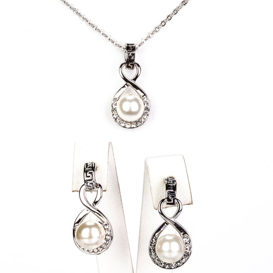 Set din Aliaj Placat cu Aur cu Perlă de cristal și Cristal Alb Emporia® ( Colier+Cercei )