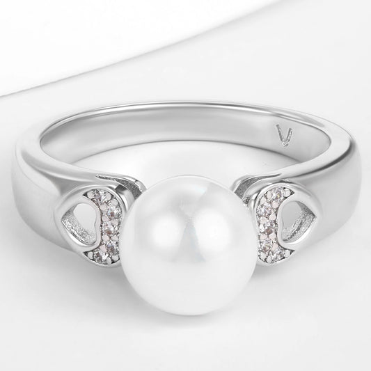 Inel din Aliaj Placat cu Aur ( 10 grame ) cu Perlă de cristal și Cristal Alb Emporia®