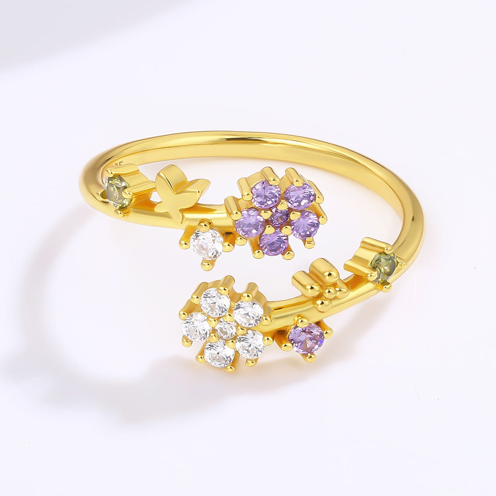 Inel din Aliaj Placat cu Aur ( 10 grame ) cu Cristal Alb Emporia® și Cristal Violet Emporia® 1 