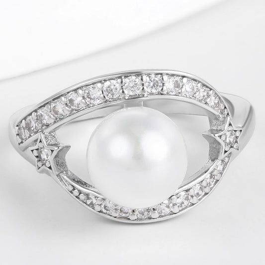 Inel din Aliaj Placat cu Aur ( 10 grame ) cu Perlă de cristal și Cristal Alb Emporia®