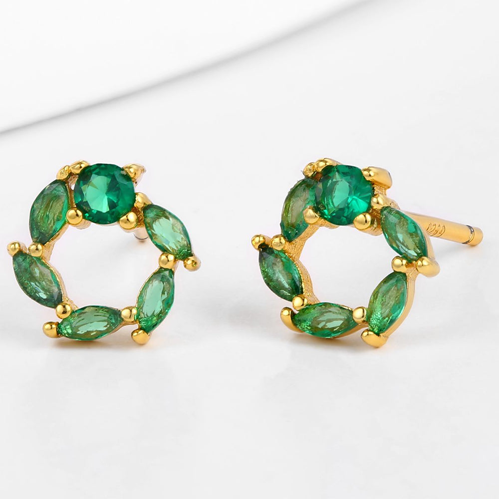 Cercei din Aliaj Placat cu Aur ( 10 grame ) cu Cristal Verde Emporia® 1 