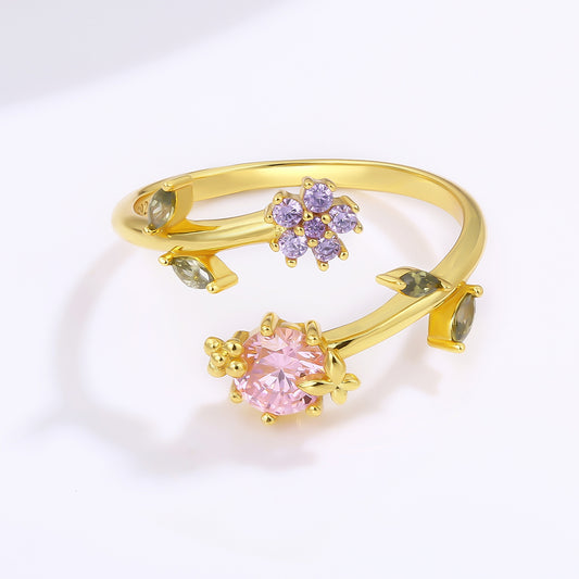 Inel din Aliaj Placat cu Aur ( 10 grame ) cu Cristal Roz Emporia® și Cristal Violet Emporia®