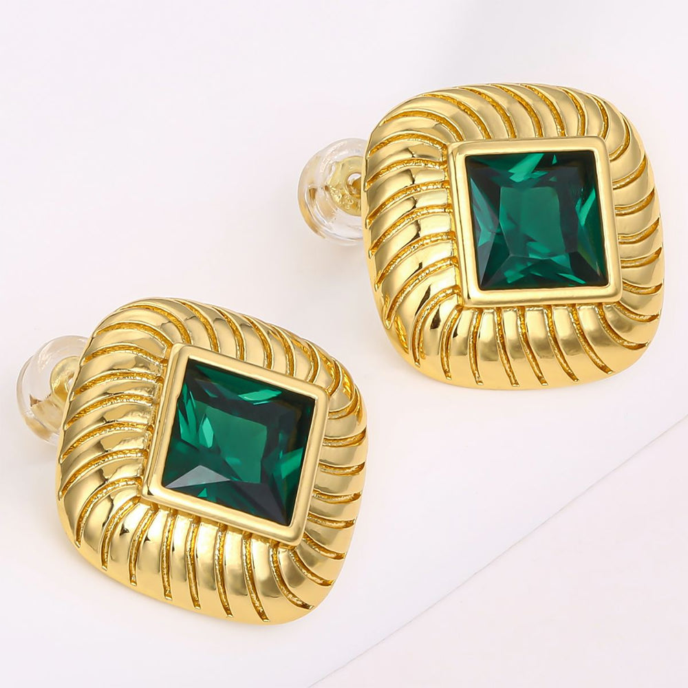 Cercei din Aliaj Placat cu Aur ( 10 grame ) cu Cristal Verde Emporia®