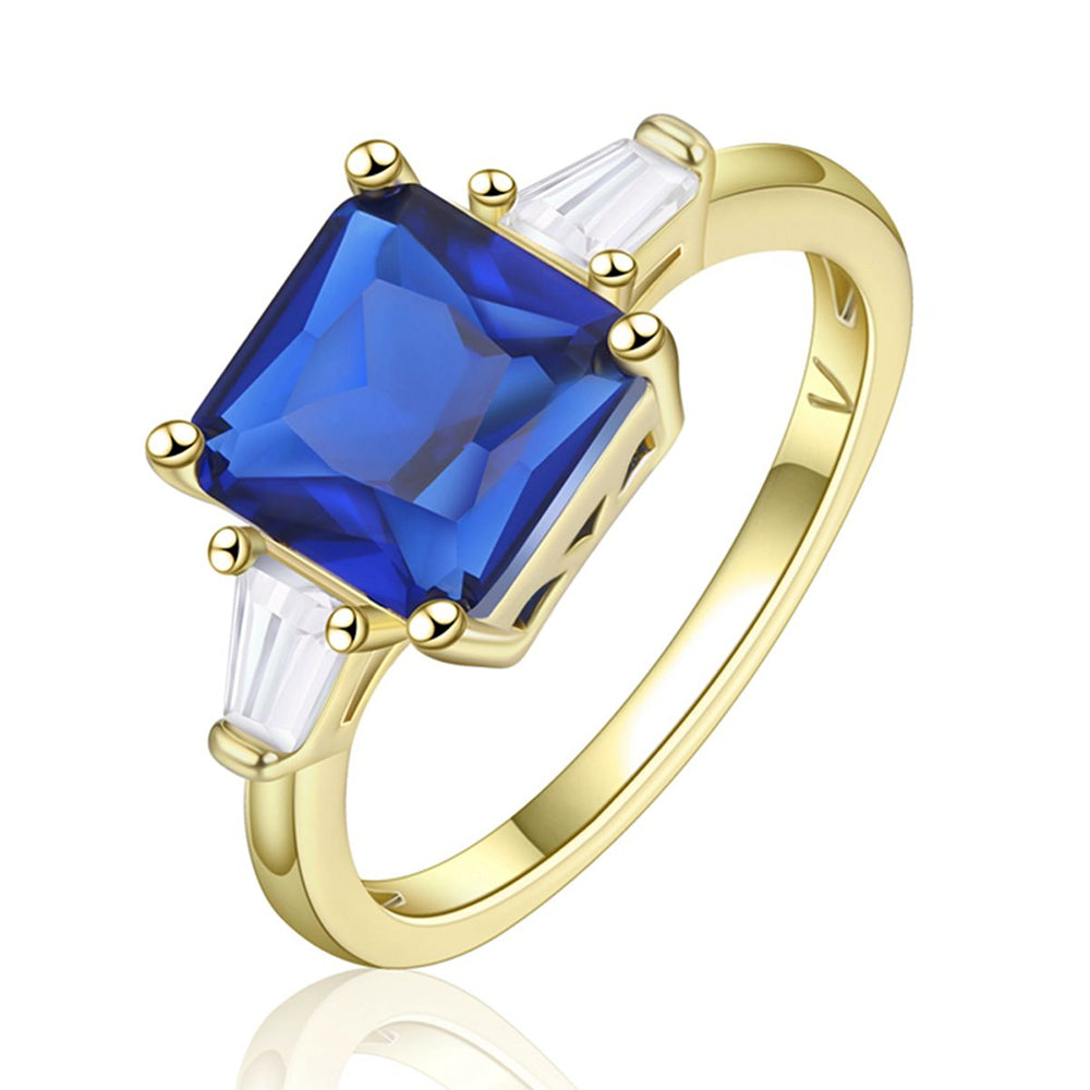 Inel din Aliaj Placat cu Aur ( 10 grame ) cu Cristal Albastru Emporia® și Cristal Alb Emporia® 1 