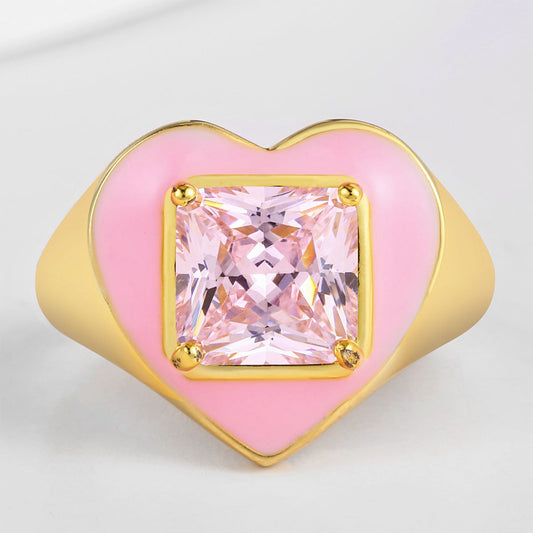 Inel din Aliaj Placat cu Aur ( 10 grame ) cu Cristal Roz Emporia® și Email