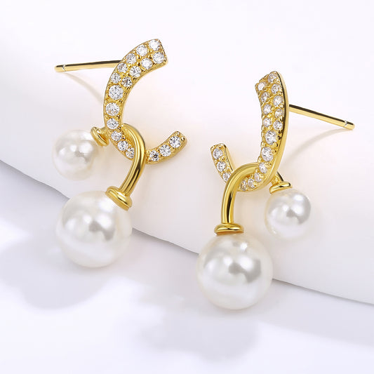 Cercei din Aliaj Placat cu Aur ( 10 grame ) cu Cristal Alb Emporia® și Email