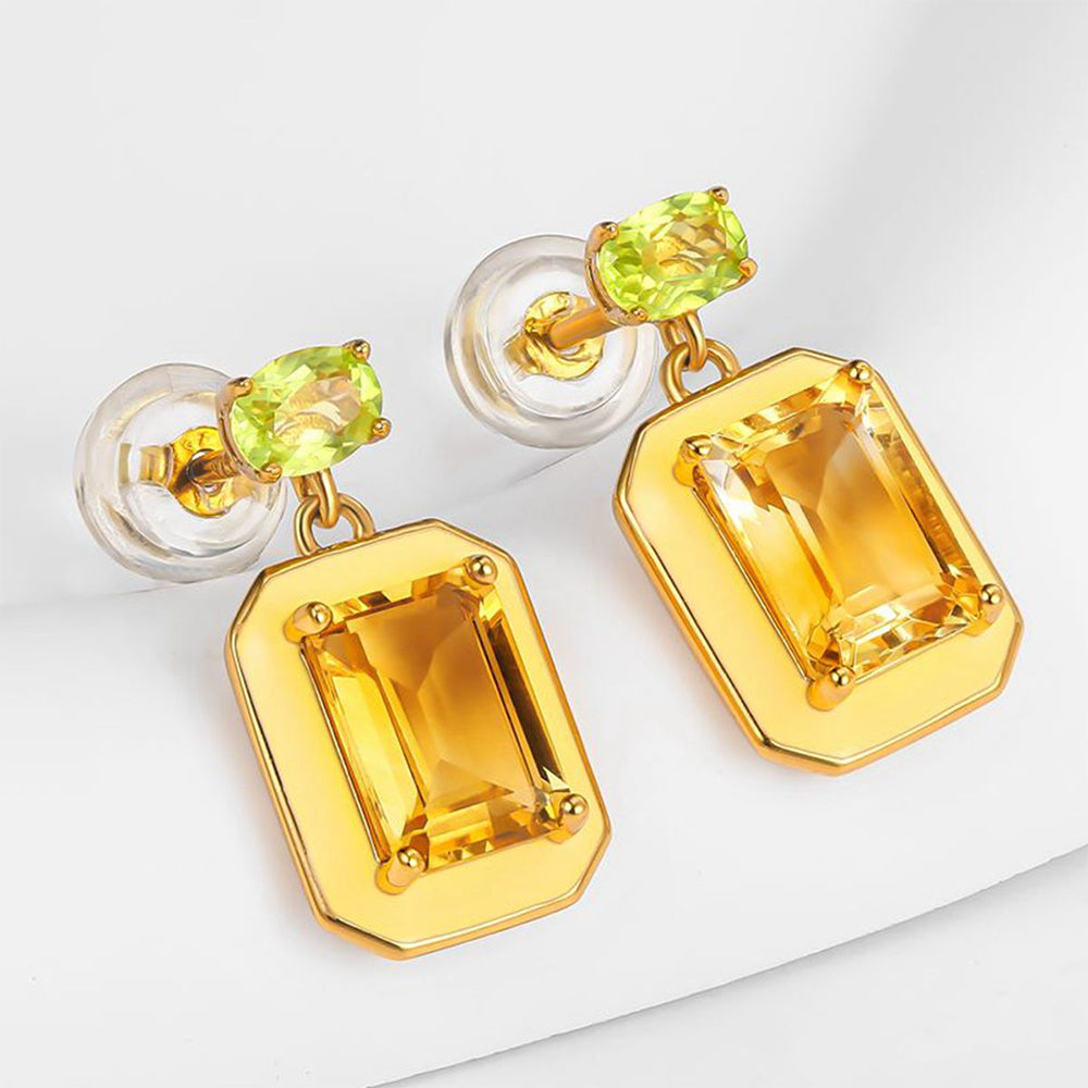 Cercei din Aliaj Placat cu Aur cu Cristal Galben Emporia® și Cristal Verde Emporia®