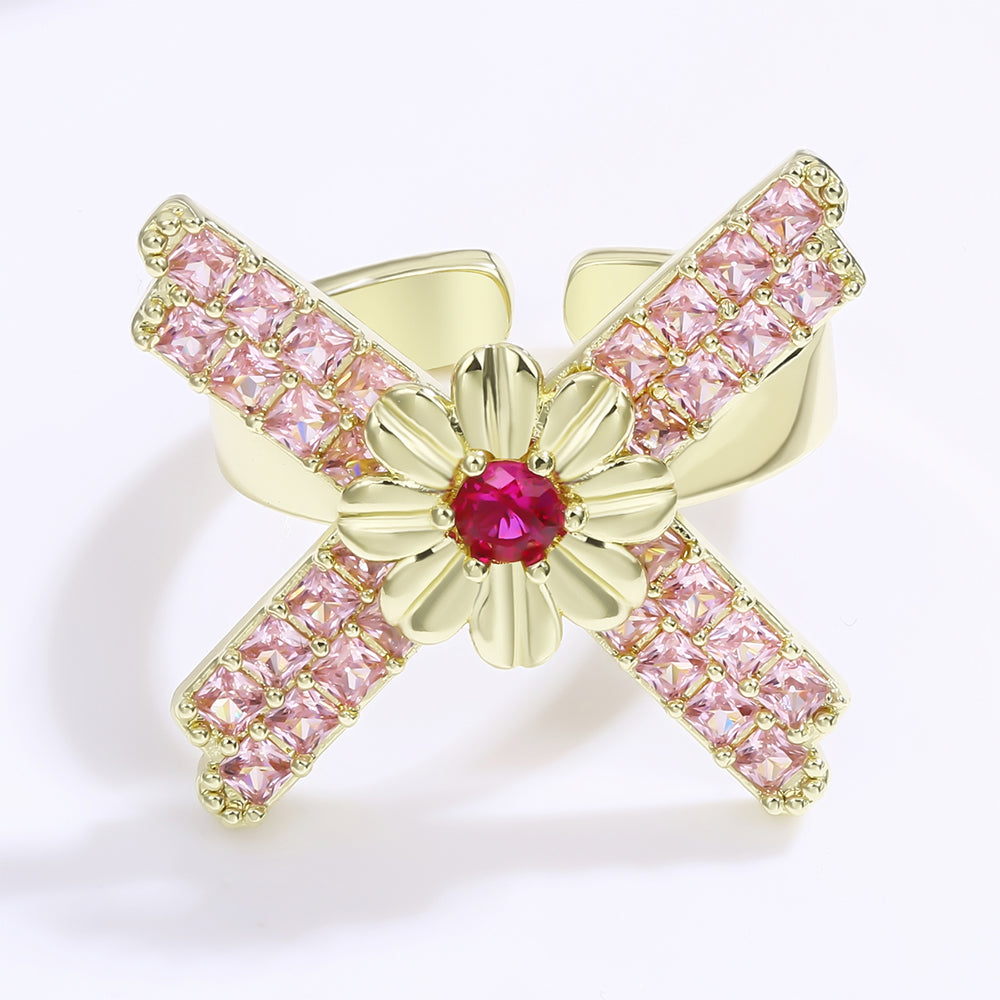 Inel din Aliaj Placat cu Aur ( 10 grame ) cu Cristal Roșu Emporia® și Cristal Roz Emporia® 1 