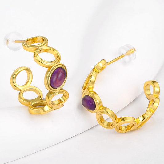 Cercei din Aliaj Placat cu Aur ( 10 grame ) cu Cristal Violet Emporia®