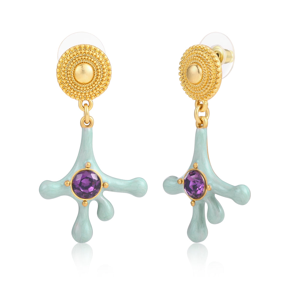 Cercei din Aliaj Placat cu Aur ( 10 grame ) cu Cristal Violet Emporia® și Email