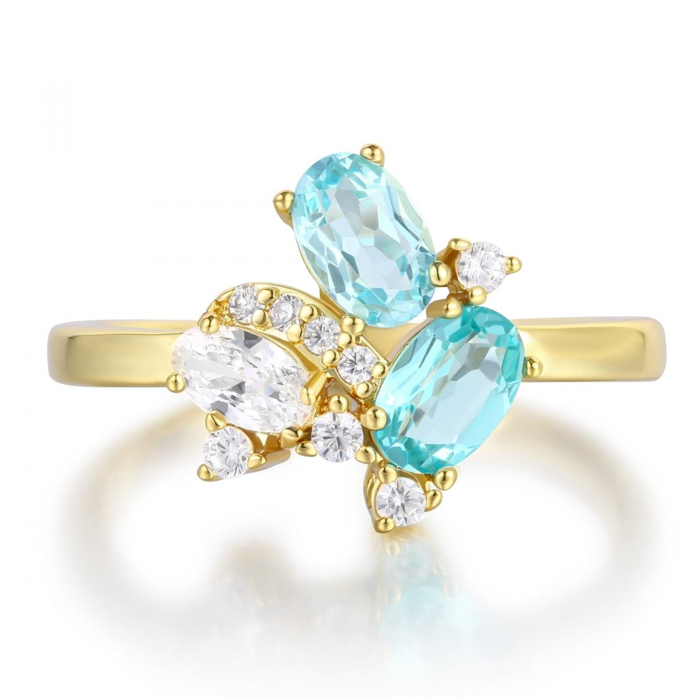 Inel din Aliaj Placat cu Aur cu Cristal Albastru Emporia® 1 