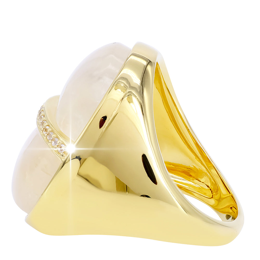 Inel din Argint 925 Placat cu Aur ( 9.5 grame ) cu Piatra Lunii Curcubeu și Topaz Alb 18.55 Carate