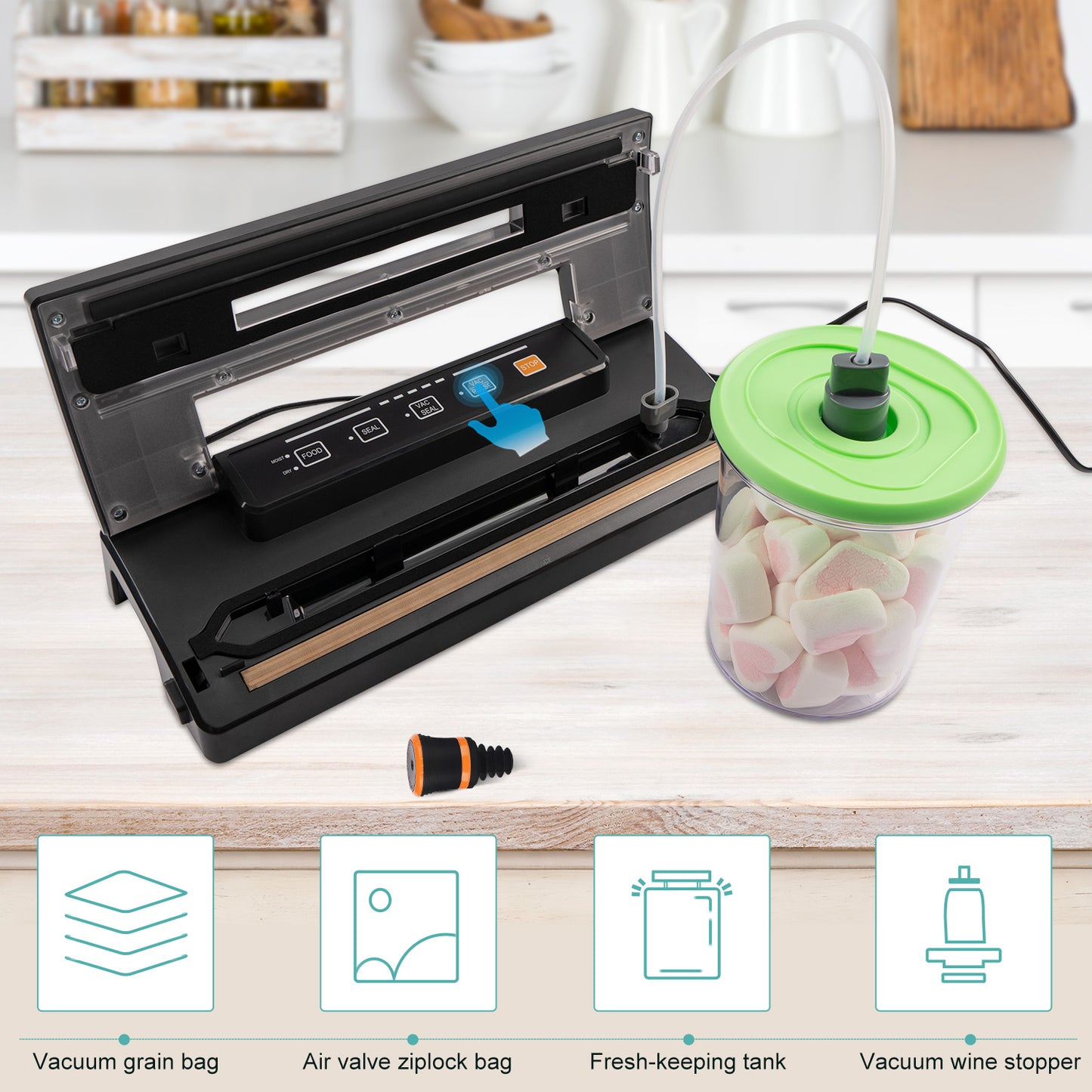 Vacuum Sealer with Pulse Function and built-in Bag cutter, black