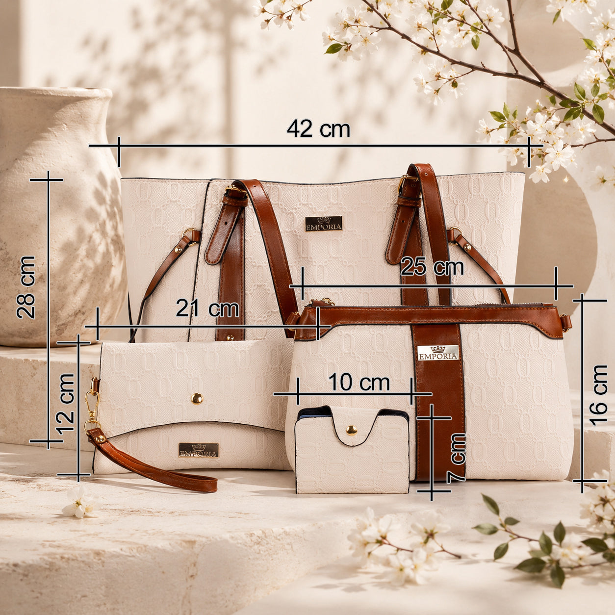 Colecția de Primăvară Emporia 2026 – „Toffee Lux”, set de 4 genți; piele ecologică, maro-crem 1 
