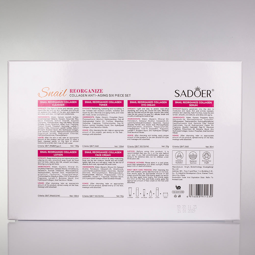 Set facial cu mucus de melc și colagen – 6 piese SADOER 10 