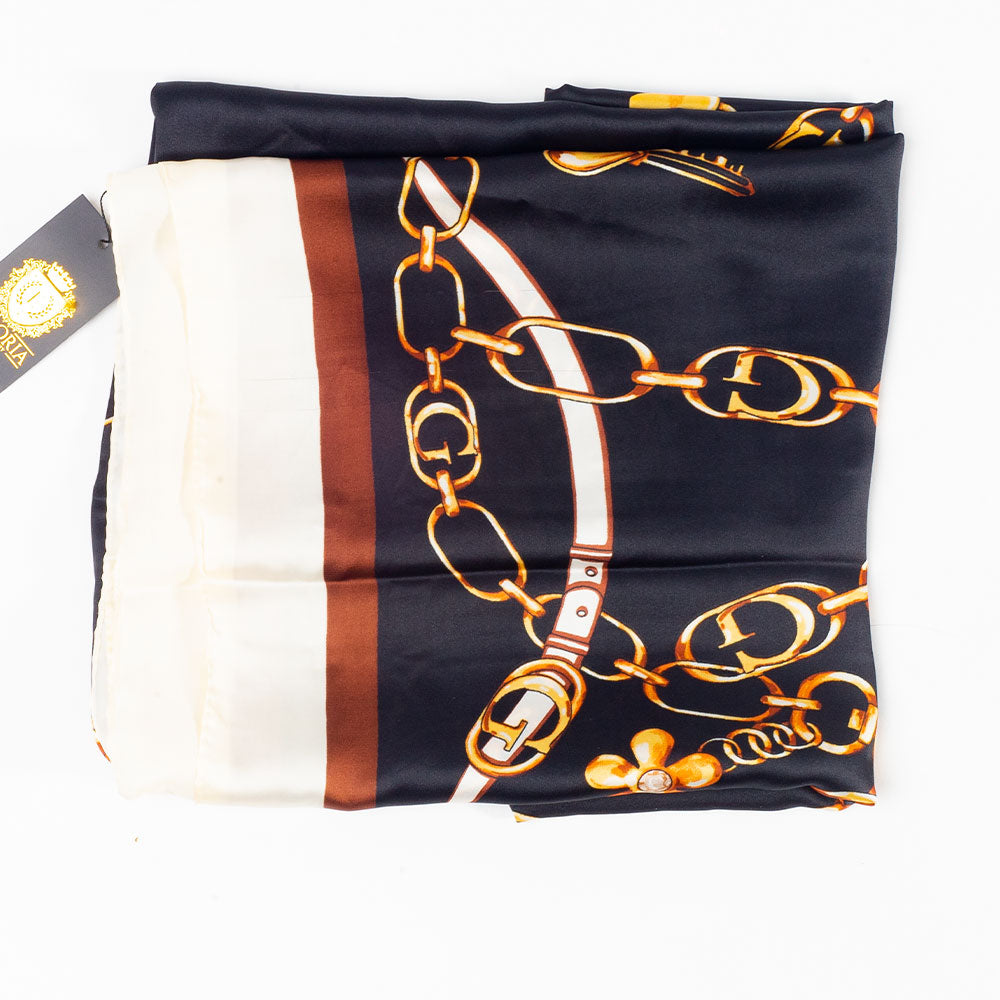 Eșarfă „Lanțuri Regale”, 85 x 180 cm, albastră, 100% mătase vegană