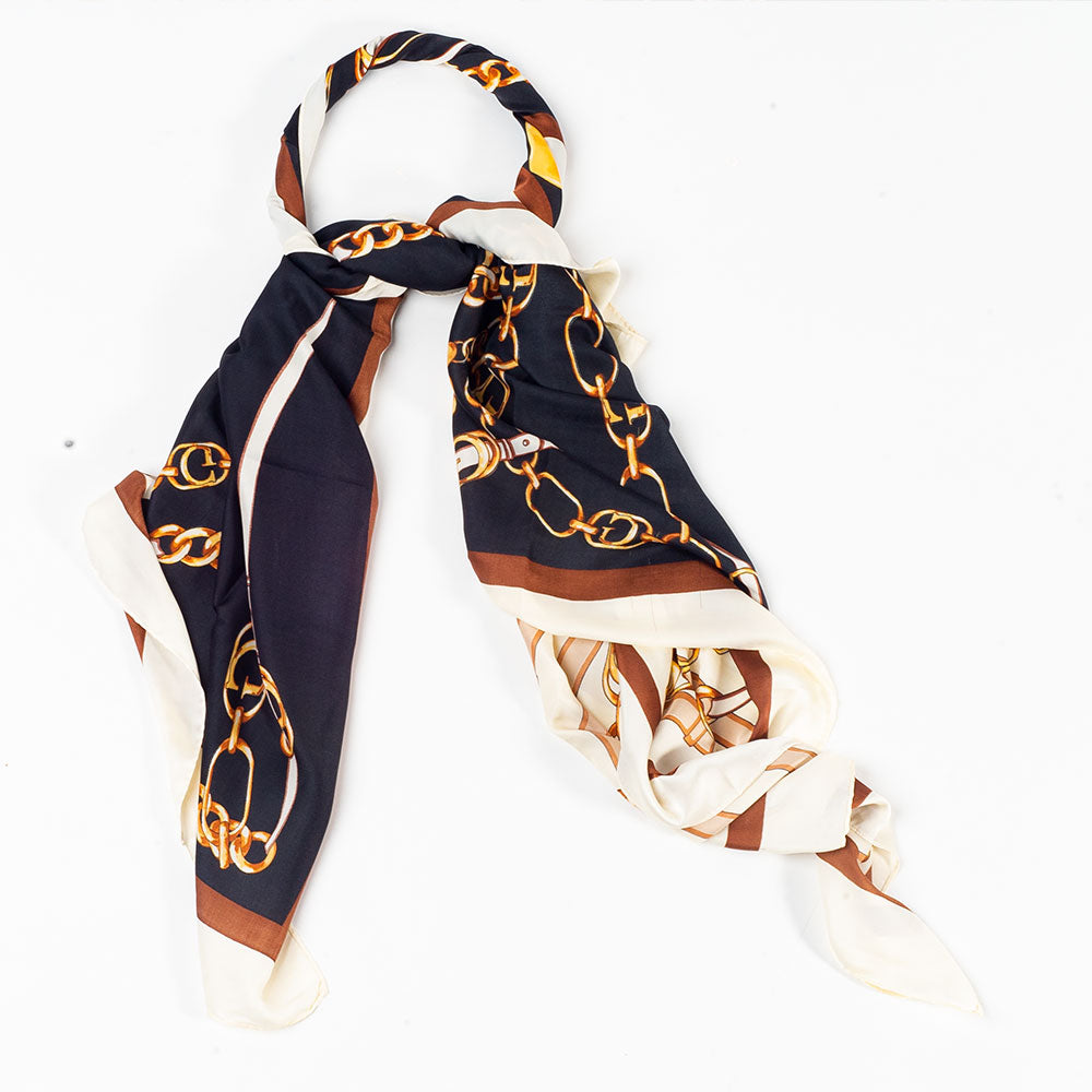 Eșarfă „Lanțuri Regale”, 85 x 180 cm, albastră, 100% mătase vegană 4 