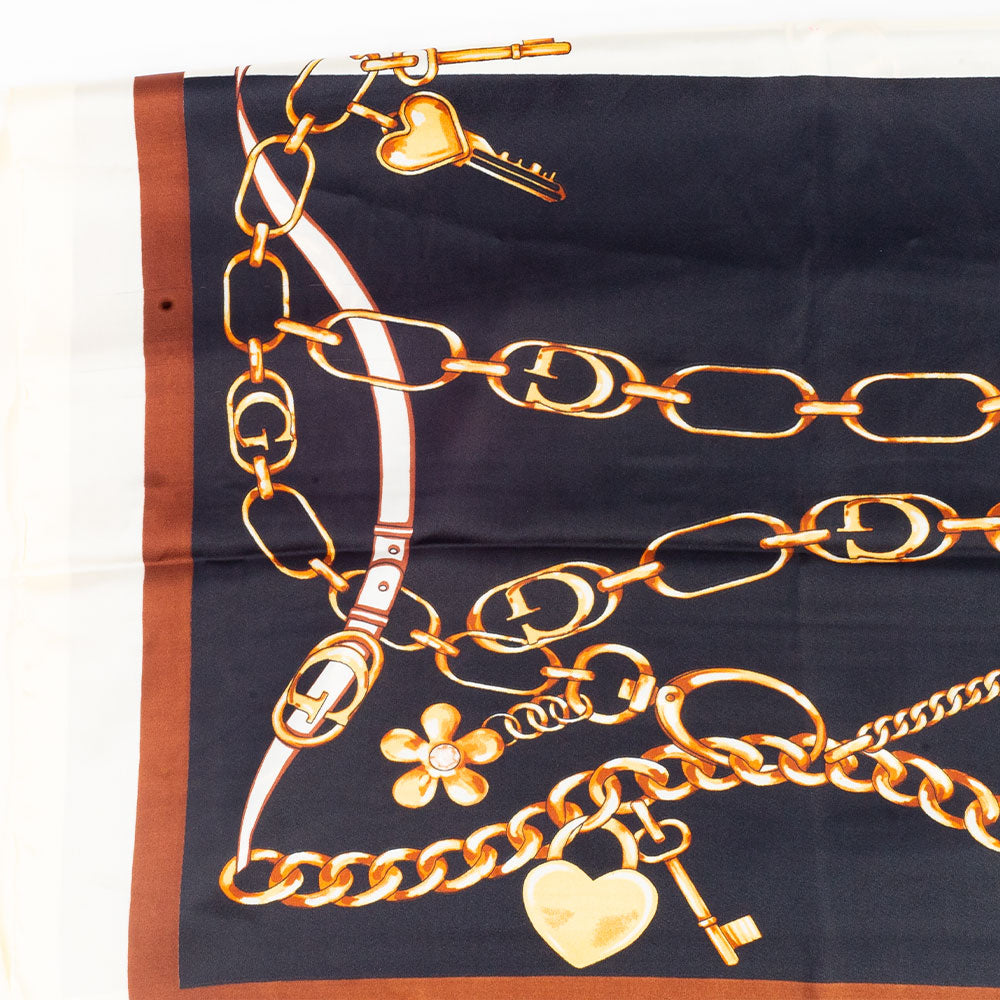 Eșarfă „Lanțuri Regale”, 85 x 180 cm, albastră, 100% mătase vegană