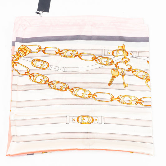 Eșarfă „Lanțuri Regale”, 85 x 180 cm, roz, 100% mătase vegană