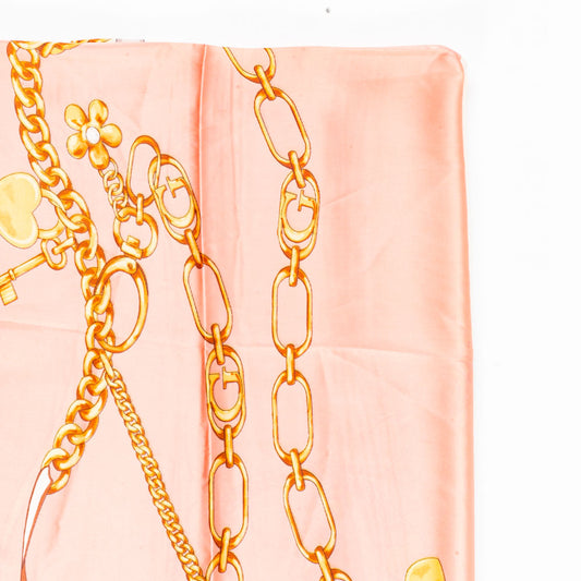 Eșarfă „Lanțuri Regale”, 85 x 180 cm, roz, 100% mătase vegană