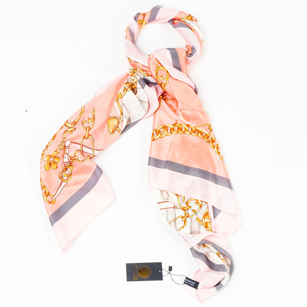 Eșarfă „Lanțuri Regale”, 85 x 180 cm, roz, 100% mătase vegană