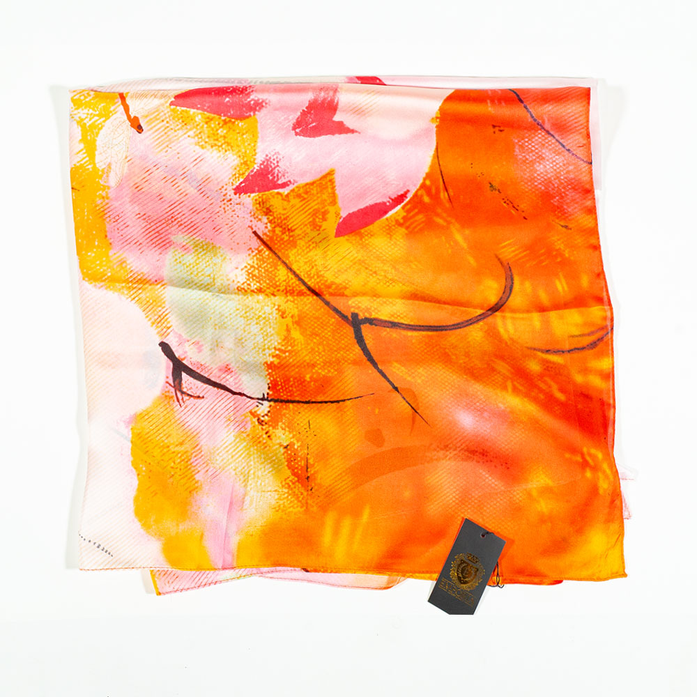 Eșarfă „Lotus Nocturn”, 85 x 180 cm, portocalie, 100% mătase vegană 2 