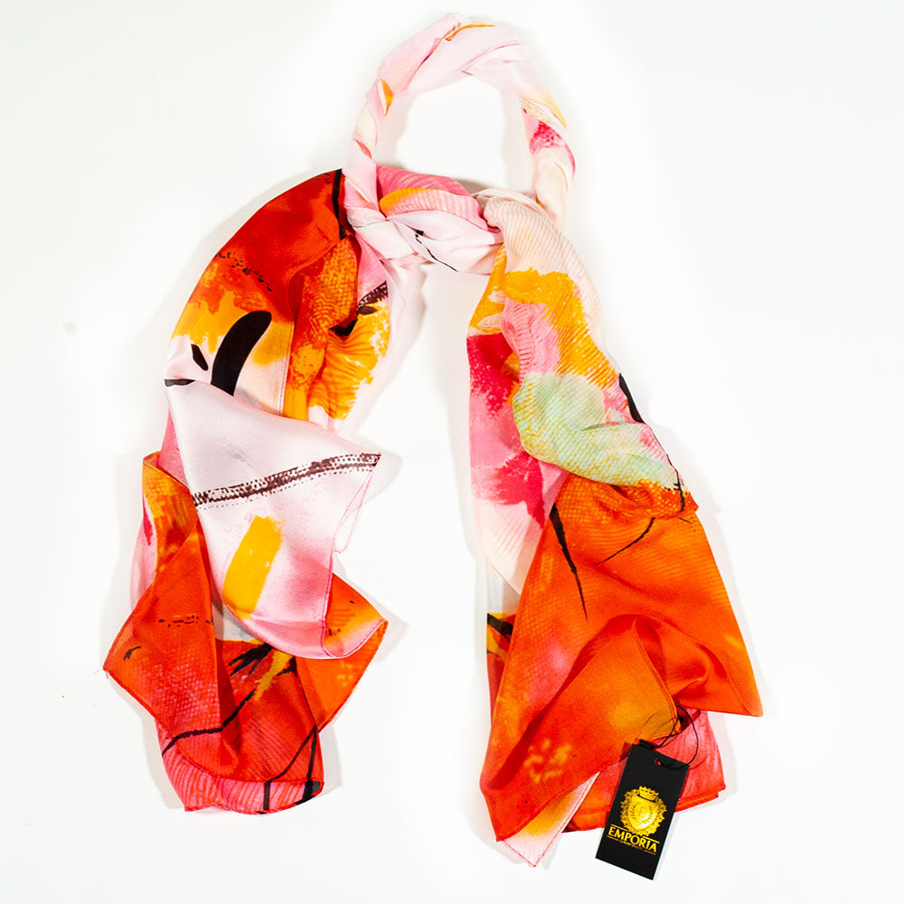Eșarfă „Lotus Nocturn”, 85 x 180 cm, portocalie, 100% mătase vegană 5 