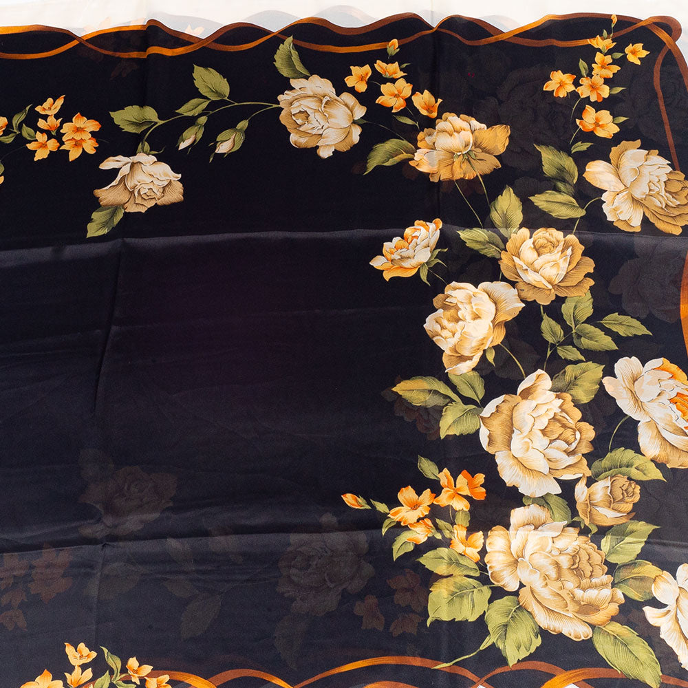 Eșarfă „Pânză & Flori”, 85 x 180 cm, negru, 100% mătase vegană 1 