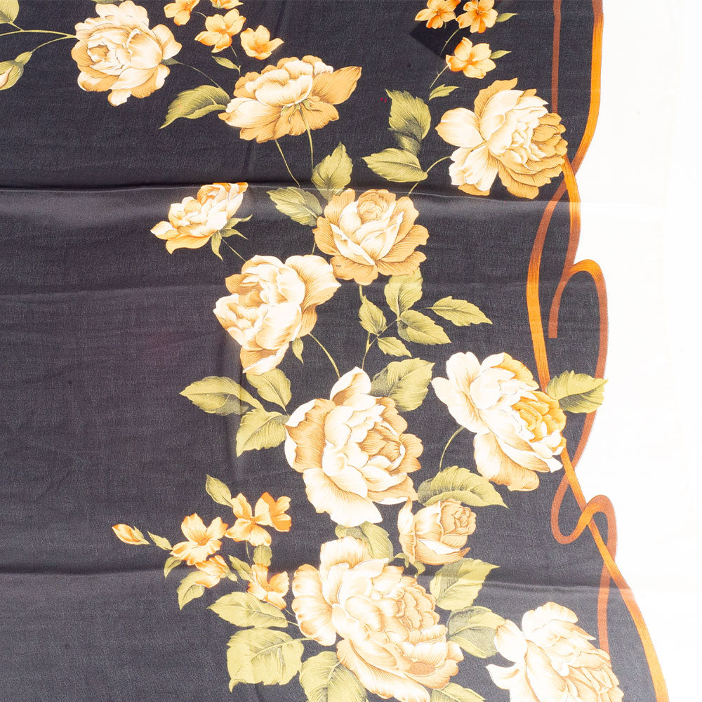 Eșarfă „Pânză & Flori”, 85 x 180 cm, negru, 100% mătase vegană
