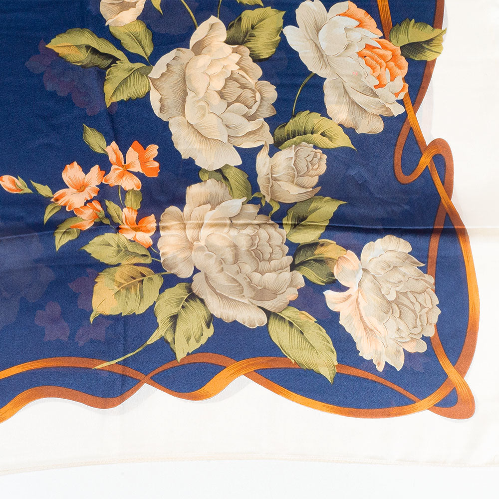 Eșarfă „Pânză & Flori”, 85 x 180 cm, albastră, 100% mătase vegană 2 