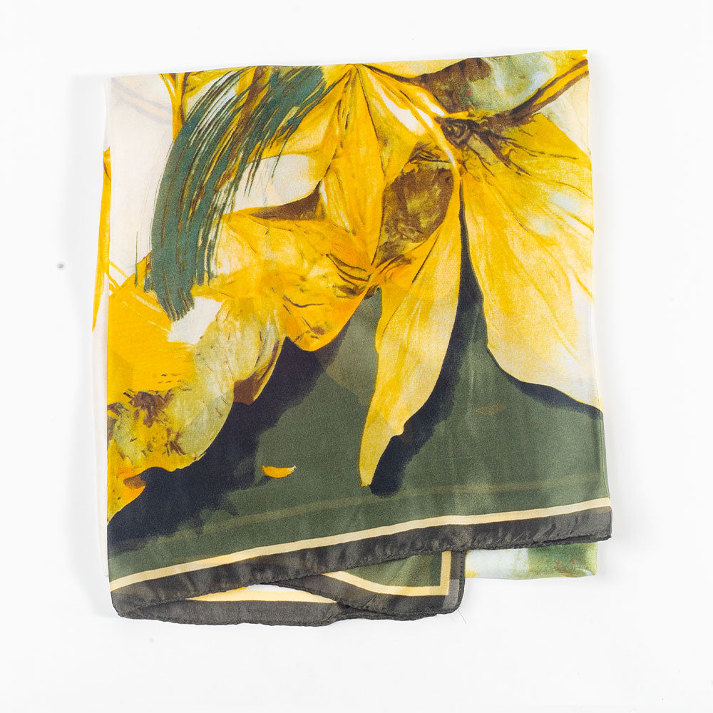Eșarfă „Impresia Crinilor”, 85 x 180 cm, verde, 100% mătase vegană 1 