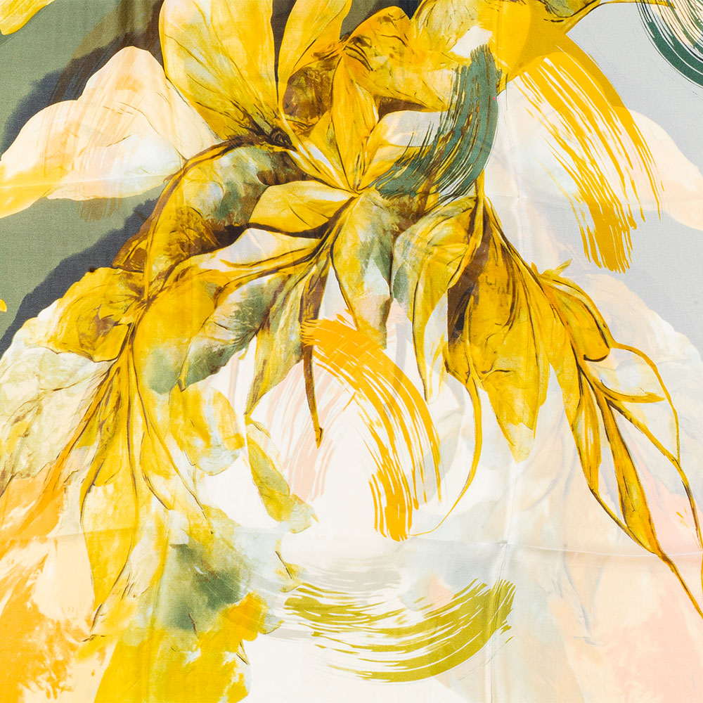 Eșarfă „Impresia Crinilor”, 85 x 180 cm, verde, 100% mătase vegană