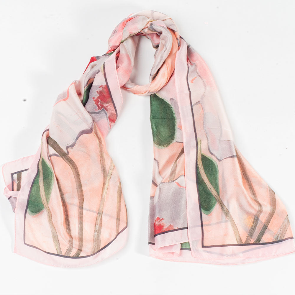 Eșarfă „Grădina Luminată”, 85 x 180 cm, roz, 100% mătase vegană 4 