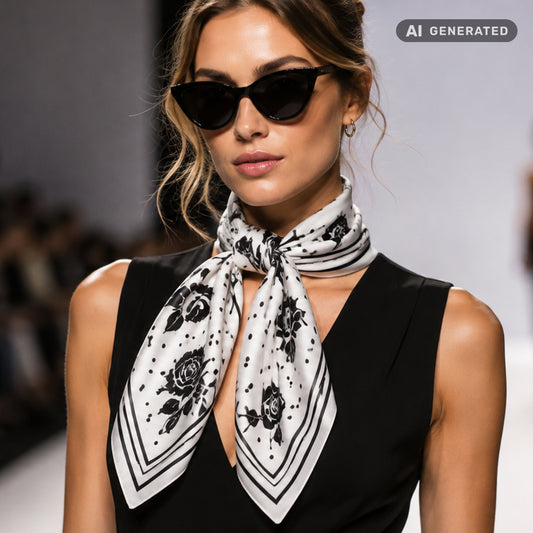 Midnight Roses Scarf, Ivory, 90 cm x 90 cm, 100% Silk