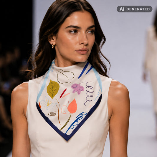Playful Bloom Scarf, Turquoise, 90 cm x 90 cm, 100% Silk
