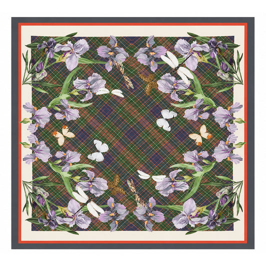 Iris Meadow Scarf, Forest Green, 90 cm x 90 cm, 100% Silk