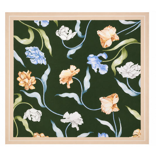 Emerald Flowers Scarf, Emerald Green, 90 cm x 90 cm, 100% Silk