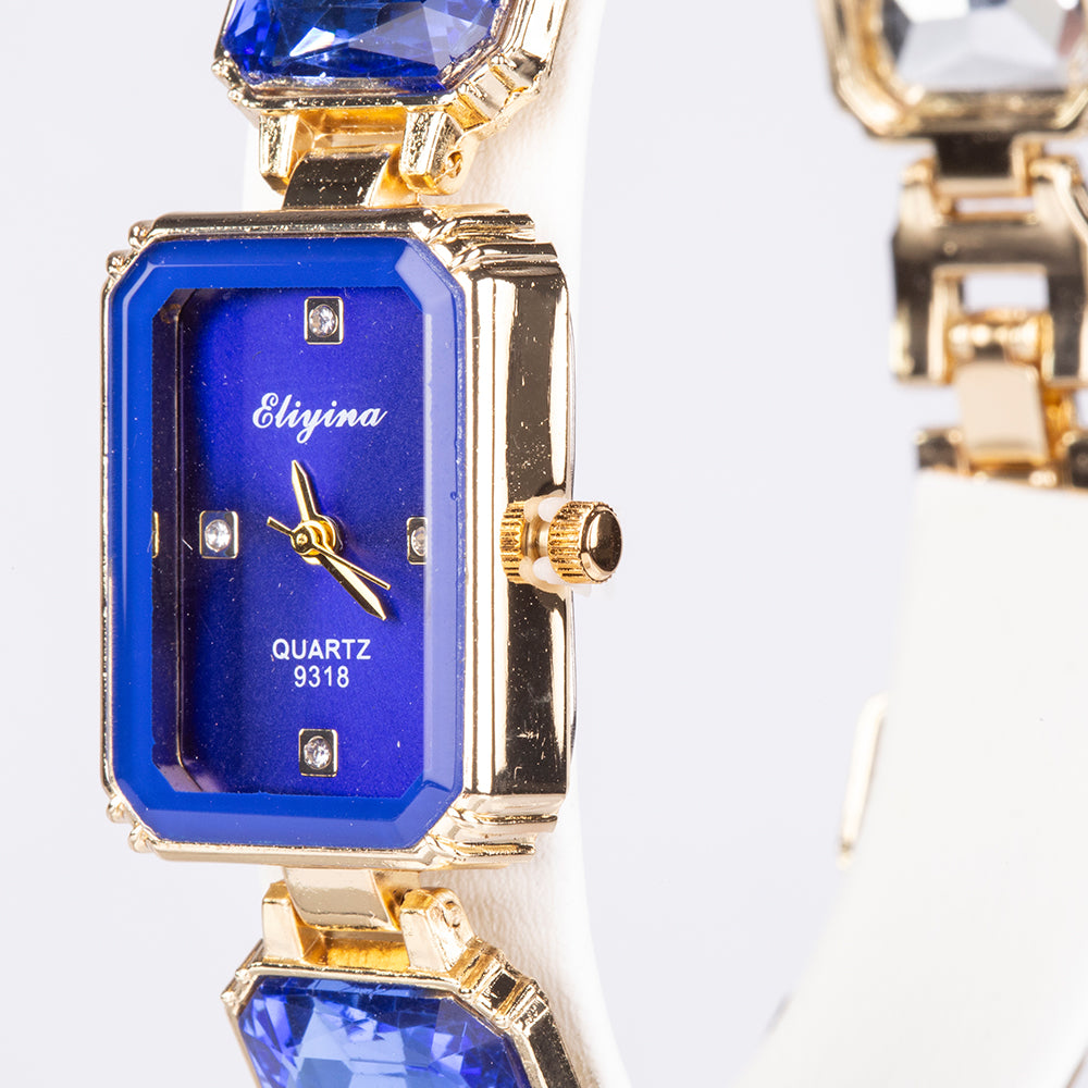 Ceas din Aliaj Placat cu Aur ( 200 grame ) cu Cristal Albastru Emporia® 3 