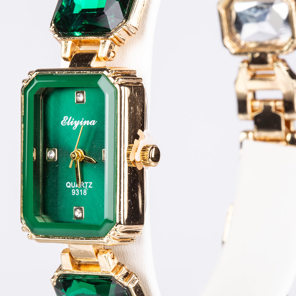 Ceas din Aliaj Placat cu Aur ( 200 grame ) cu Cristal Verde Emporia® 2 