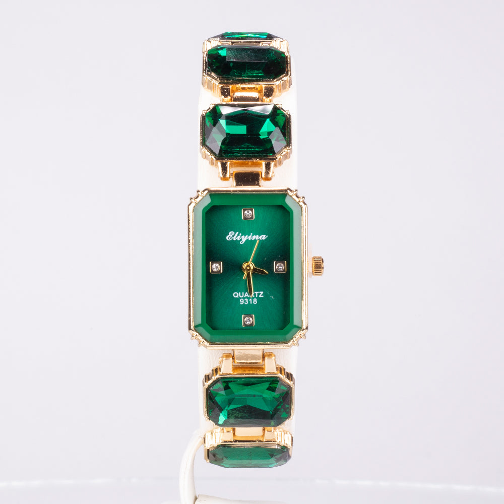 Ceas din Aliaj Placat cu Aur ( 200 grame ) cu Cristal Verde Emporia®