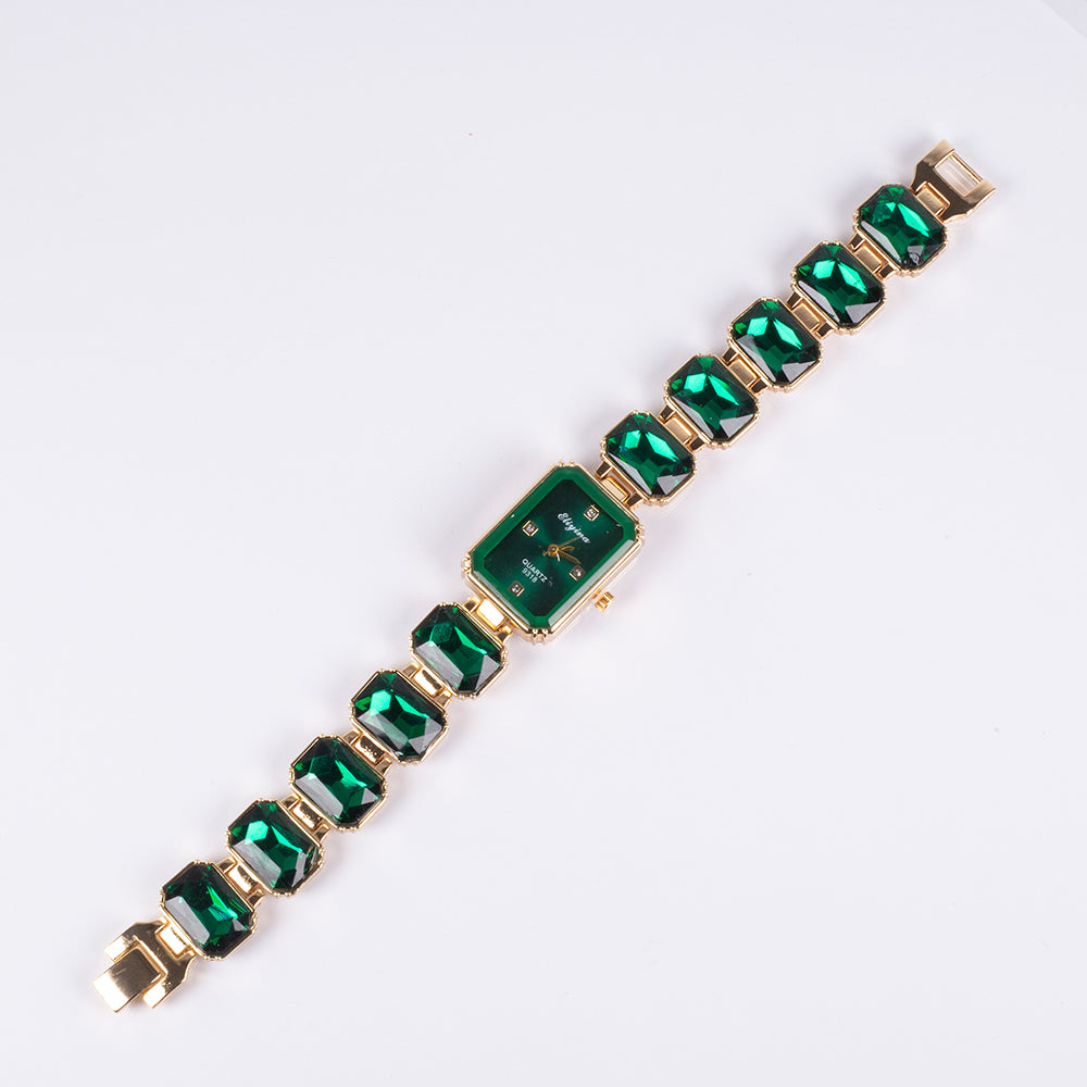 Ceas din Aliaj Placat cu Aur ( 200 grame ) cu Cristal Verde Emporia®
