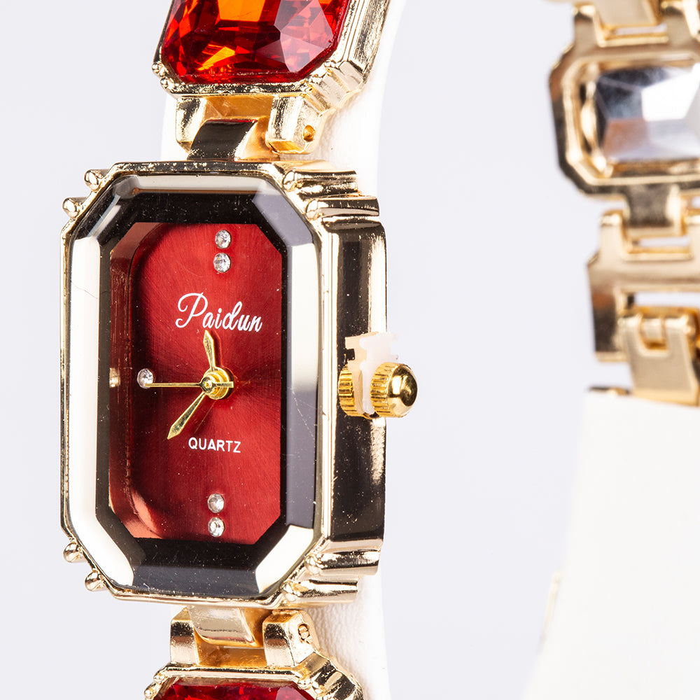 Ceas din Aliaj Placat cu Aur ( 200 grame ) cu Cristal Roșu Emporia® 3 
