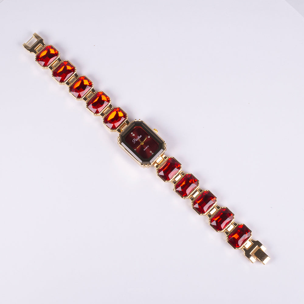 Ceas din Aliaj Placat cu Aur ( 200 grame ) cu Cristal Roșu Emporia® 5 