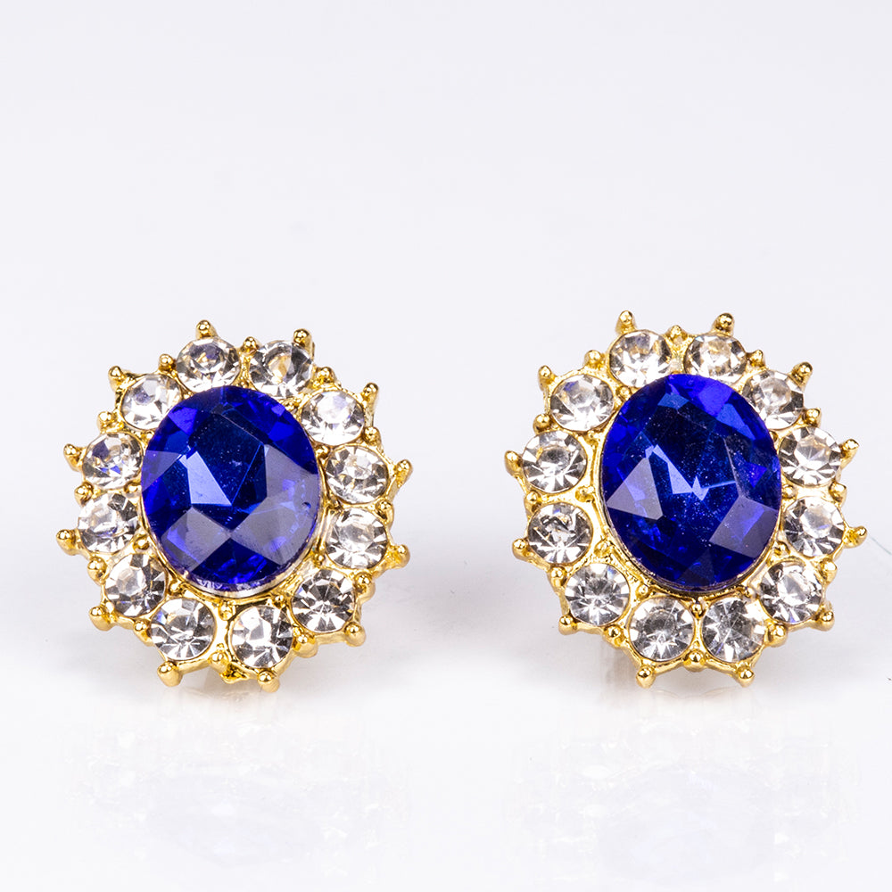 Set din Aliaj Placat cu Aur ( 60 grame ) cu Cristal Albastru Emporia® și Cristal Alb Emporia® ( Colier+Cercei ) 3 