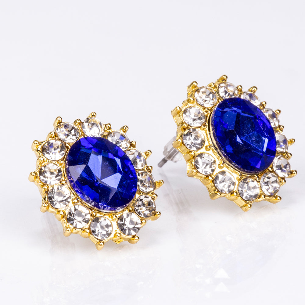 Set din Aliaj Placat cu Aur ( 60 grame ) cu Cristal Albastru Emporia® și Cristal Alb Emporia® ( Colier+Cercei )