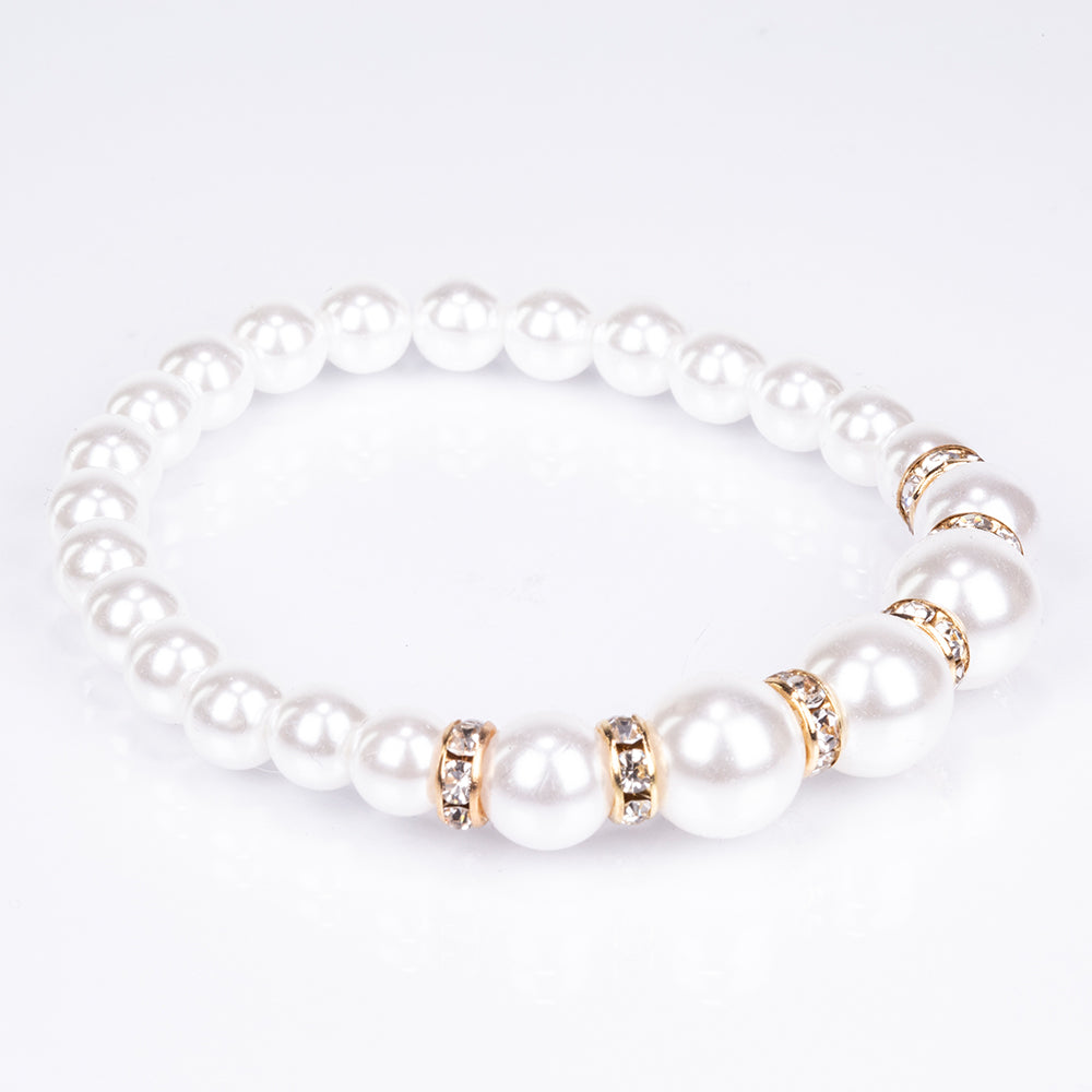 Ceas din Aliaj Placat cu Aur ( 39 grame ) cu Perlă de cristal și Cristal Alb Emporia® ( Colier+Cercei+Brățară ) 4 