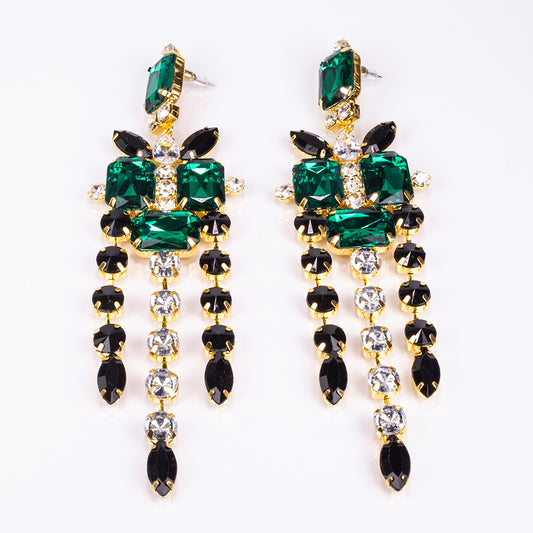 Set din Aliaj Placat cu Aur ( 100 grame ) cu Cristal Verde Emporia® și Cristal Alb Emporia® ( Colier+Cercei )