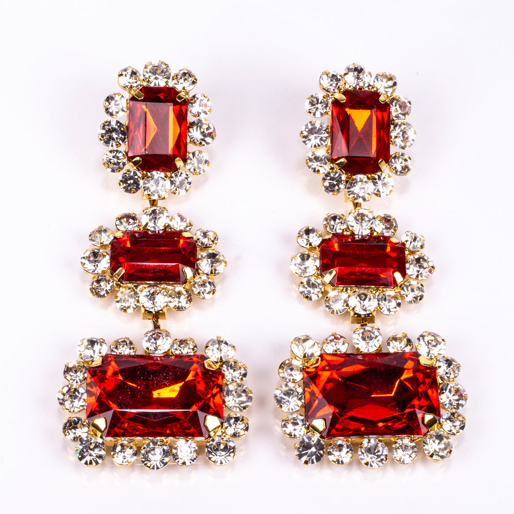Set din Aliaj Placat cu Aur ( 28 grame ) cu Cristal Roșu Emporia® și Cristal Alb Emporia® ( Colier+Cercei ) 2 