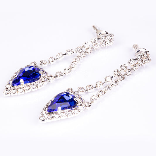 Set din Aliaj Placat cu Aur ( 44 grame ) cu Cristal Albastru Emporia® și Cristal Alb Emporia® ( Colier+Cercei )