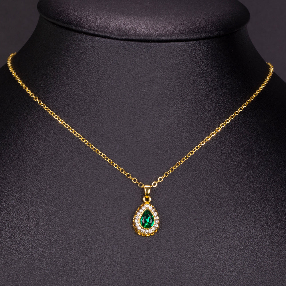 Set din Aliaj Placat cu Aur ( 13 grame ) cu Cristal Verde Emporia® și Cristal Alb Emporia® ( Colier+Cercei+Brățară+Inel+Pandantiv ) 4 